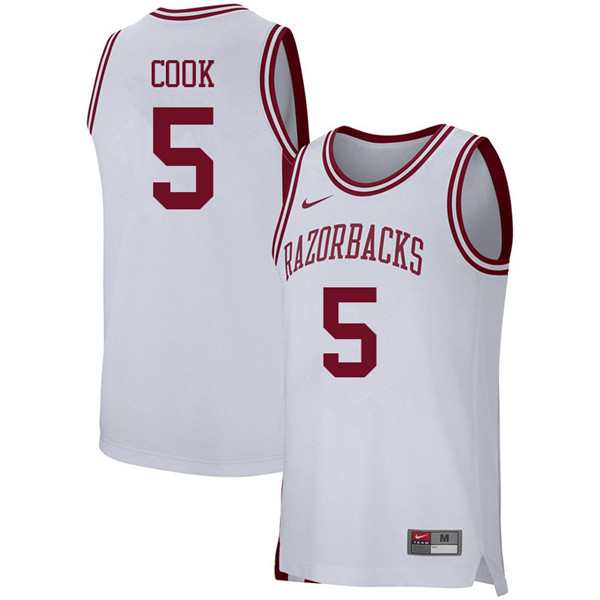 Men #5 Arlando Cook Arkansas Razorbacks College Basketball 39:39Jerseys Sale-White